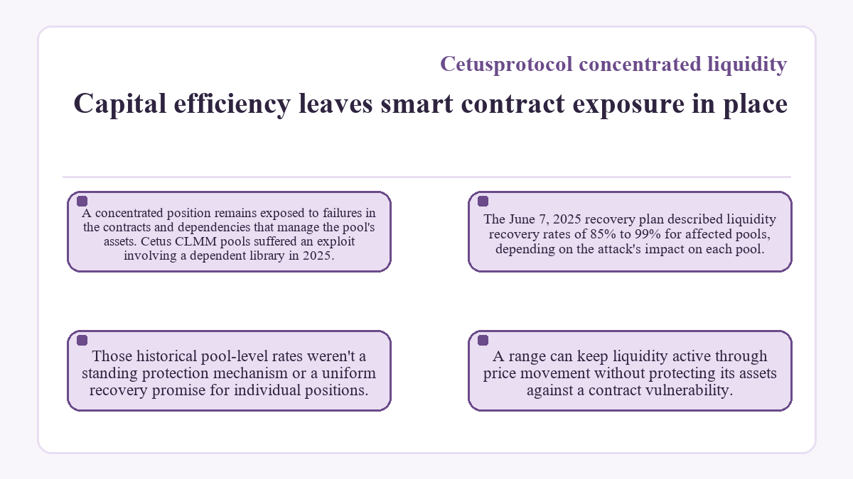 Illustration: Cetusprotocol concentrated liquidity: Capital efficiency leaves smart contract exposure in place