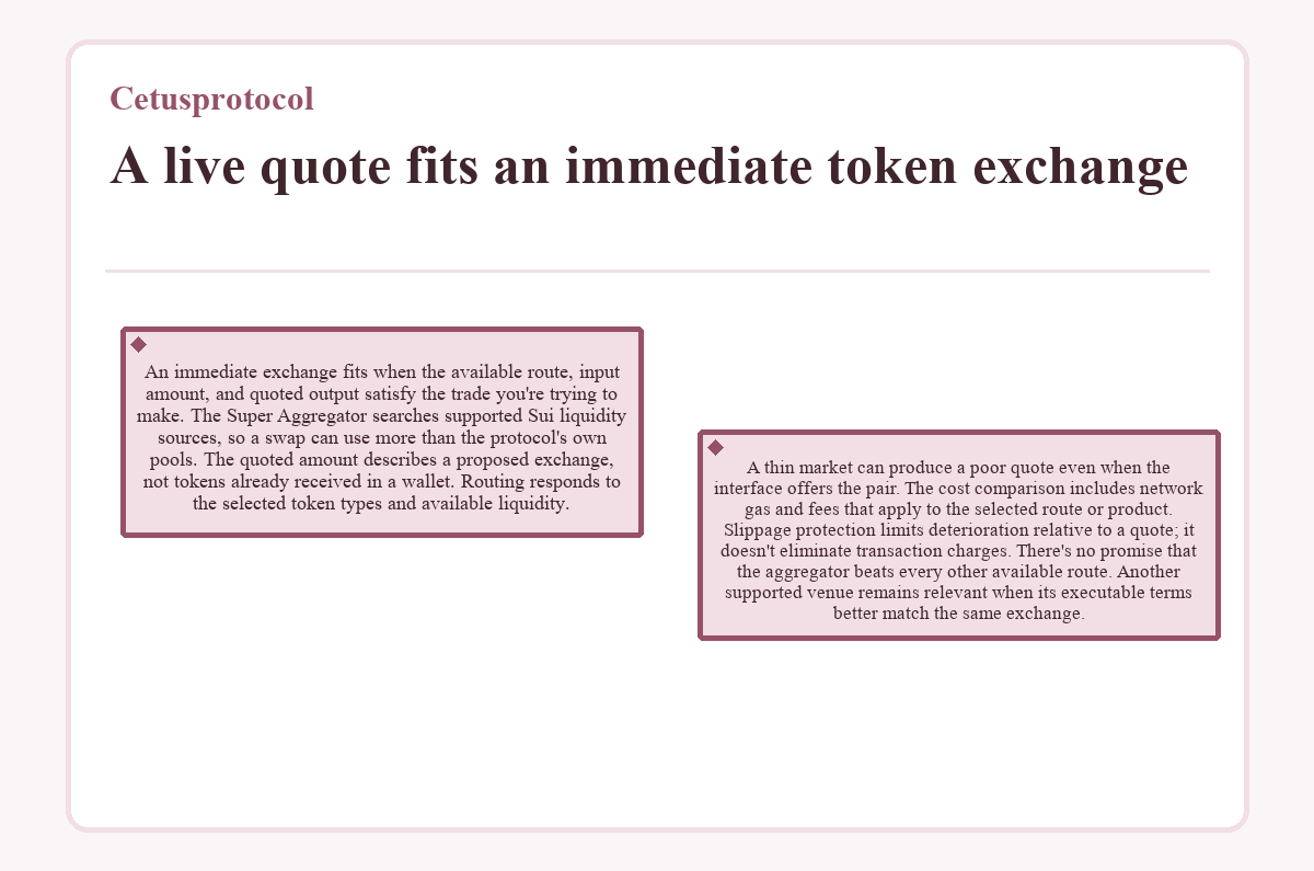 Diagram: Cetusprotocol - A live quote fits an immediate token exchange